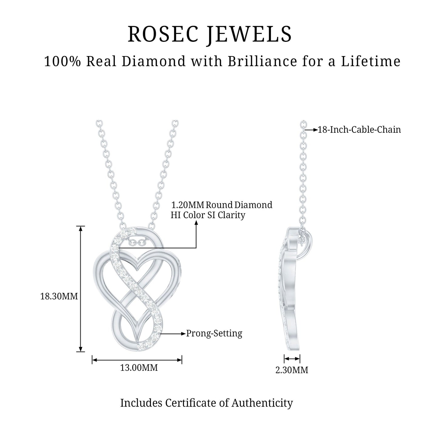 Brilliant Cut Diamond Infinity Heart Necklace for Women