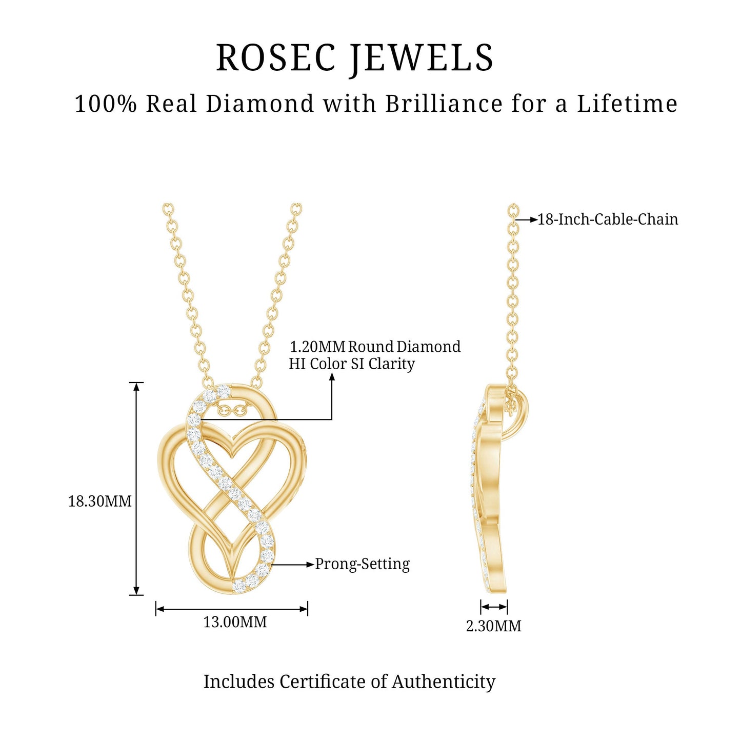Brilliant Cut Diamond Infinity Heart Necklace for Women