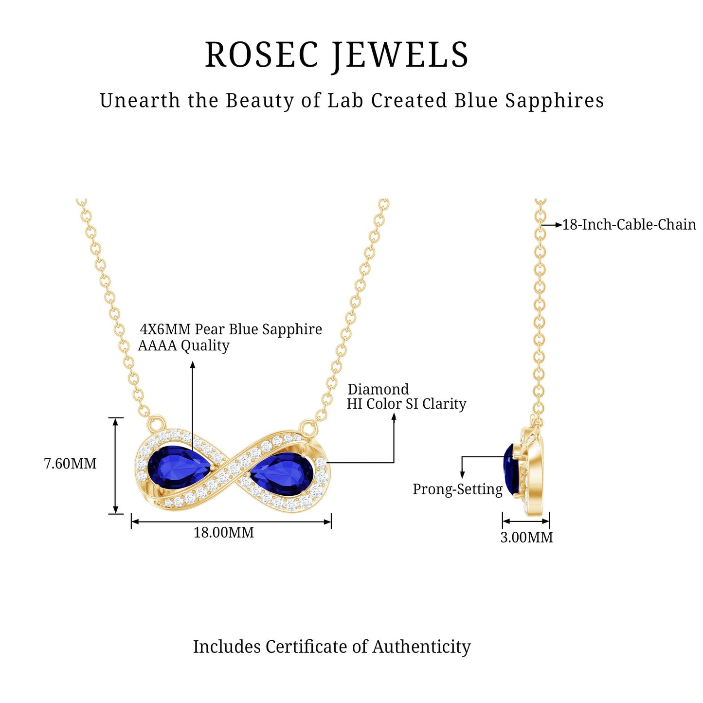 Lab Grown Blue Sapphire Infinity Necklace With Diamond Accent