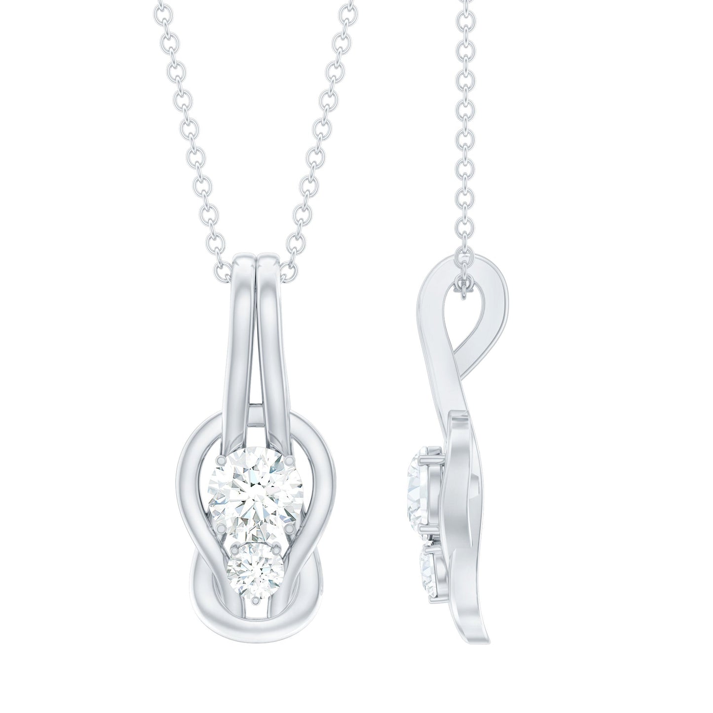 Two Stone Moissanite Infinity Knot Necklace with Certificate