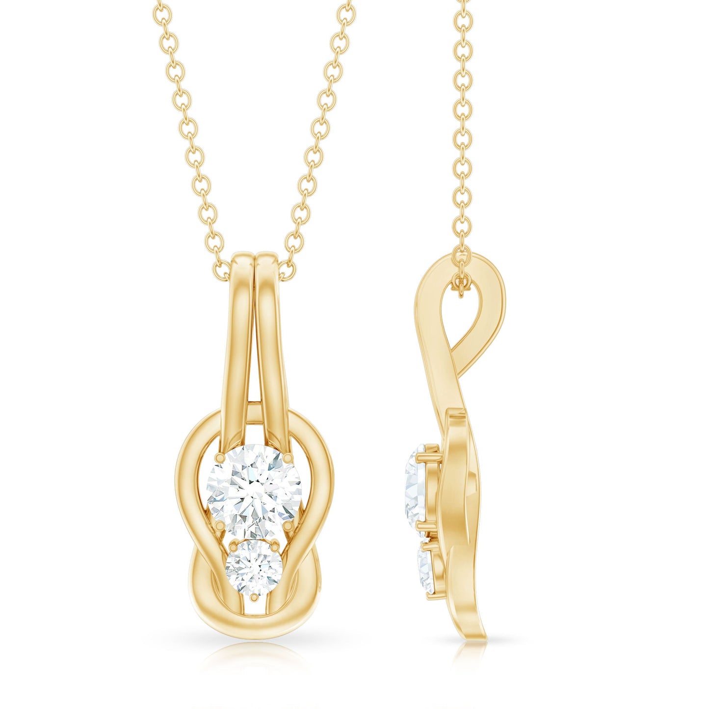 Two Stone Moissanite Infinity Knot Necklace with Certificate