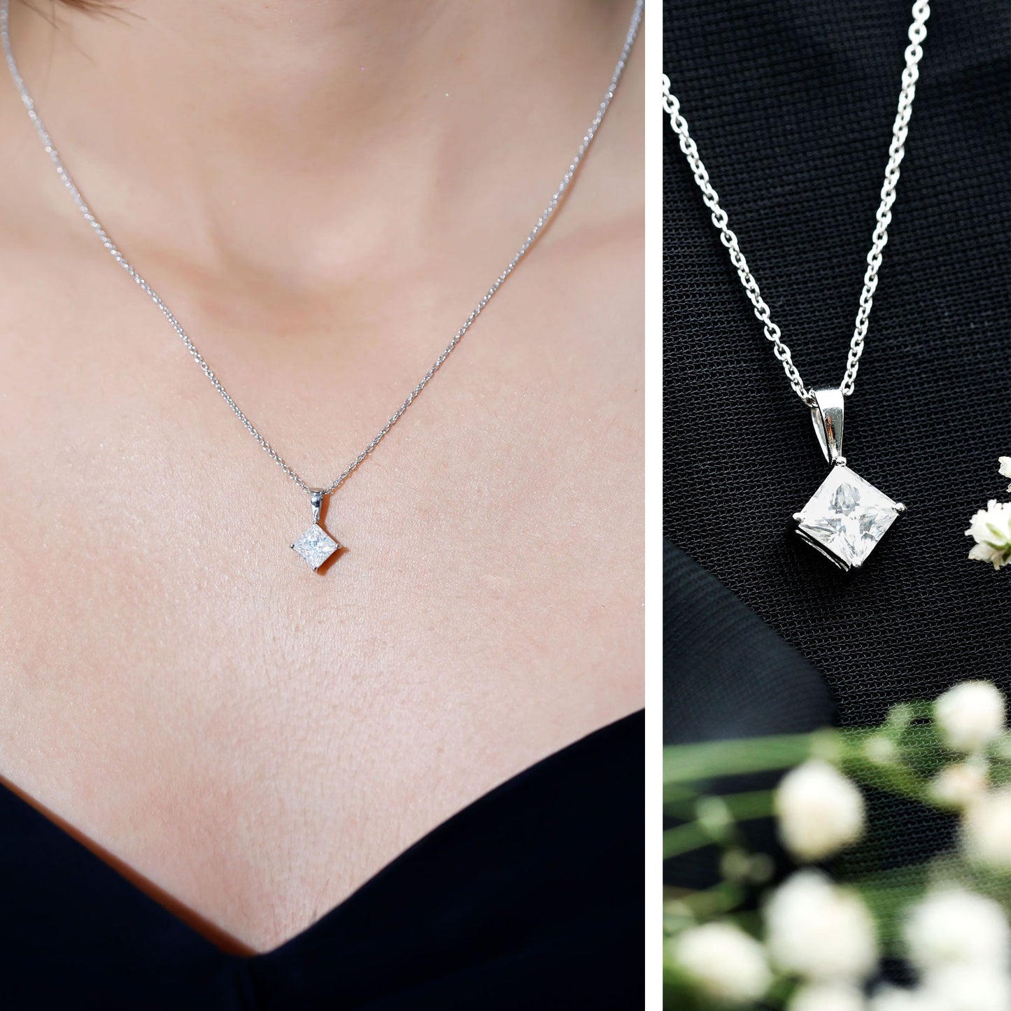 3 CT Princess Cut Moissanite Solitaire Pendant Necklace For Women