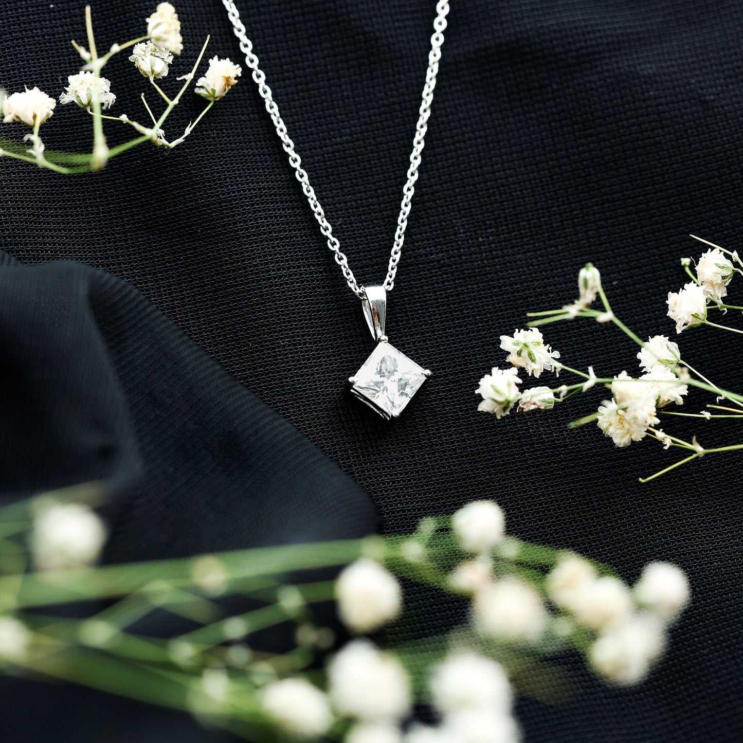 3 CT Princess Cut Moissanite Solitaire Pendant Necklace For Women