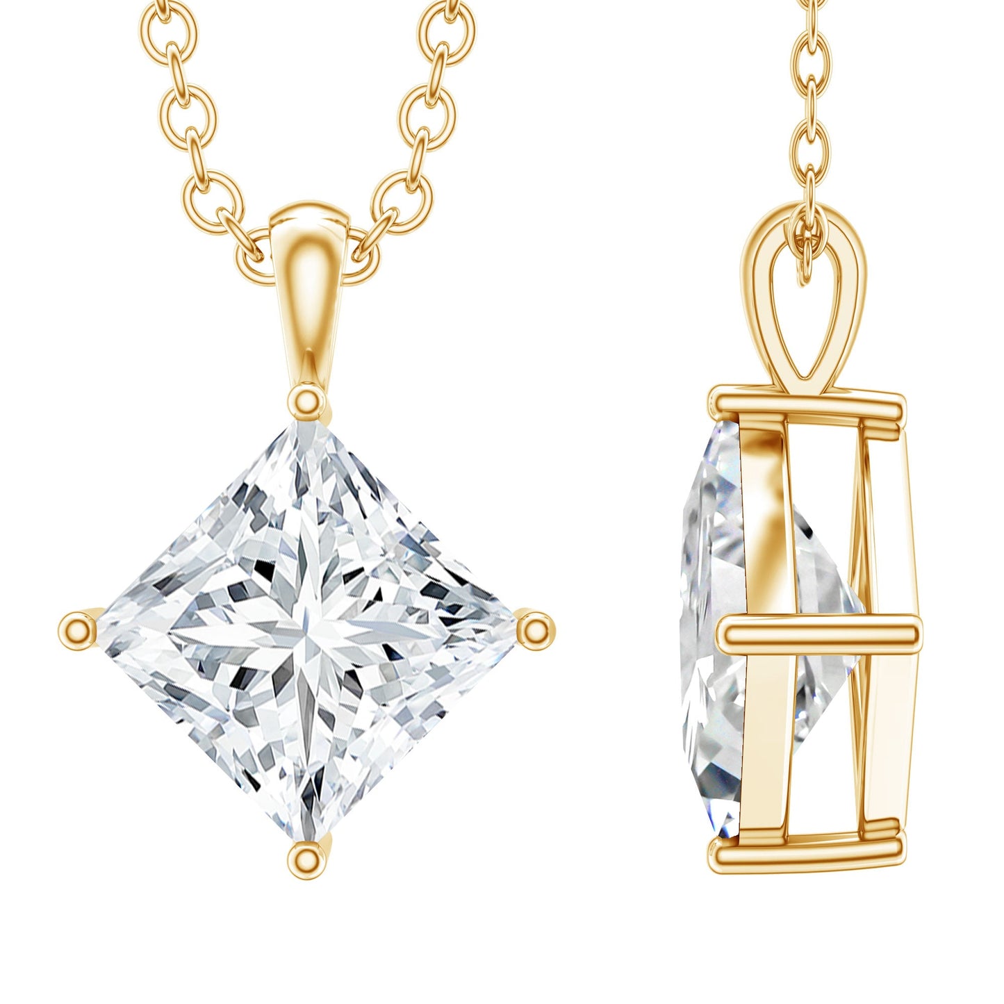 3 CT Princess Cut Moissanite Solitaire Pendant Necklace For Women