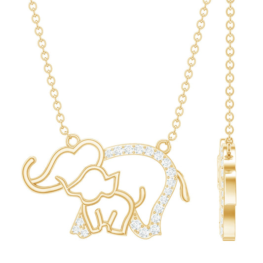 Cute Mother and Baby Elephant Necklace with Moissanite