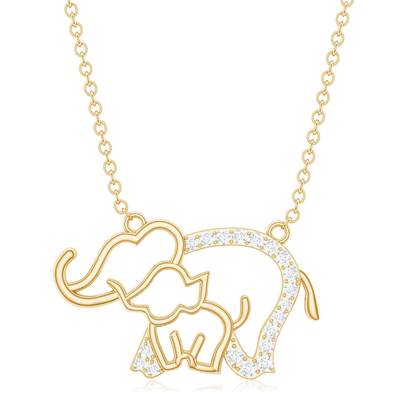 Cute Mother and Baby Elephant Necklace with Moissanite
