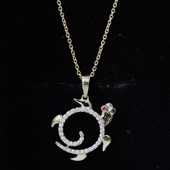 Ruby and Diamond Turtle Necklace With Chain