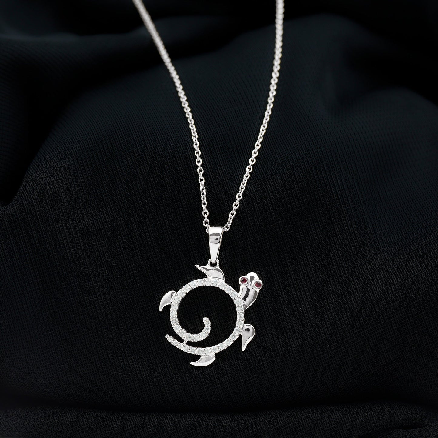 Ruby and Diamond Turtle Necklace With Chain
