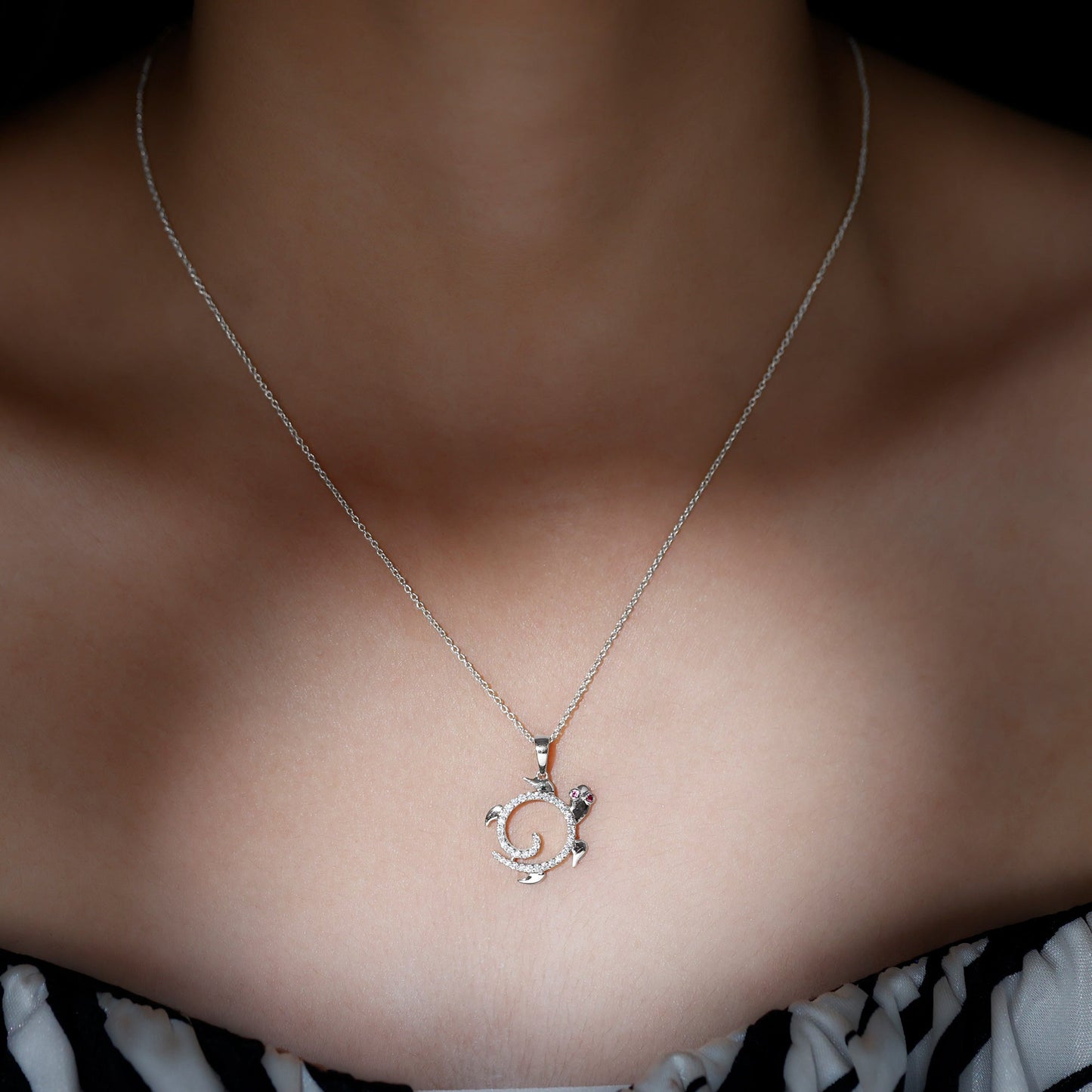 Ruby and Diamond Turtle Necklace With Chain