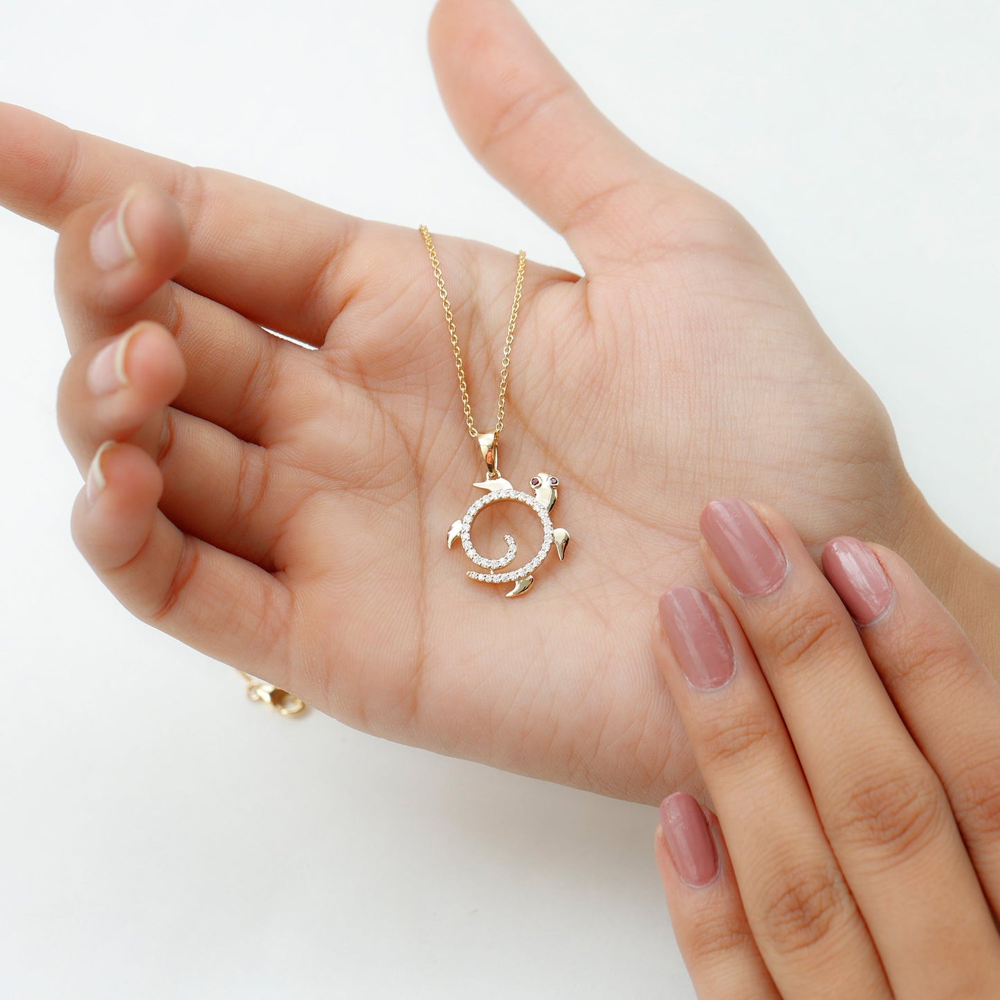Ruby and Diamond Turtle Necklace With Chain
