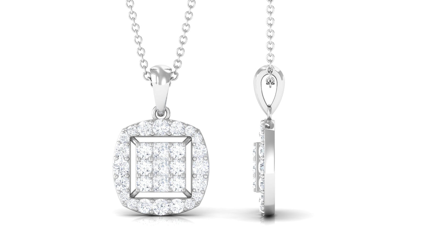 Round and Princess Cut Moissanite Pendant in Illusion Setting