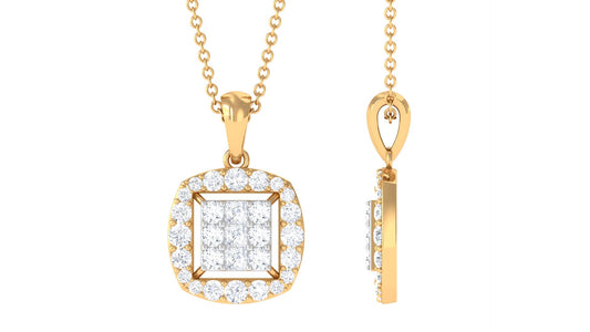 Round and Princess Cut Moissanite Pendant in Illusion Setting