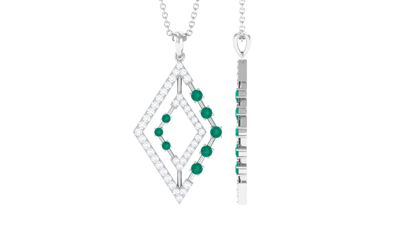 Real Emerald Designer Rhombus Pendant with Diamond