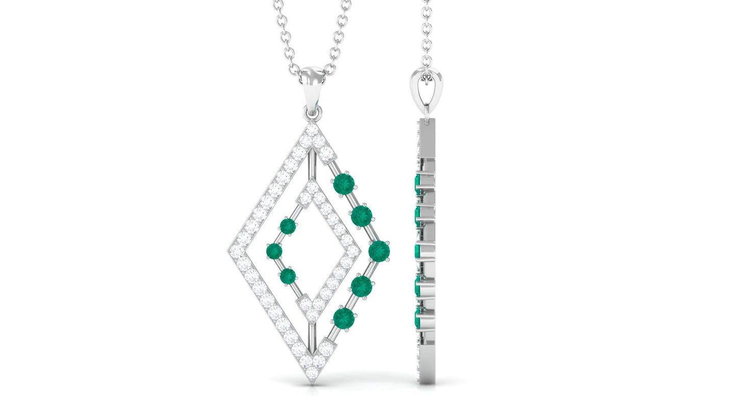 Real Emerald Designer Rhombus Pendant with Diamond