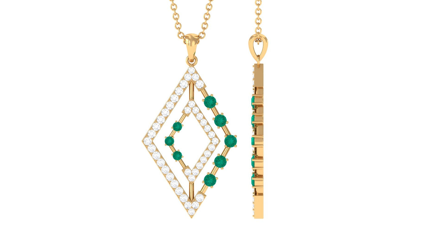 Real Emerald Designer Rhombus Pendant with Diamond