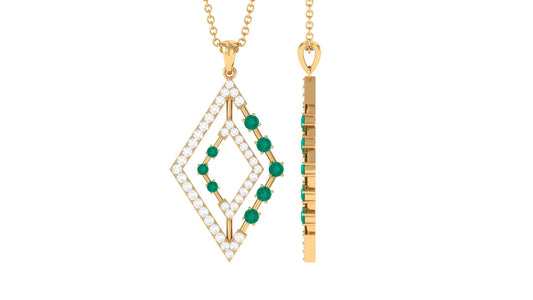 Real Emerald Designer Rhombus Pendant with Diamond