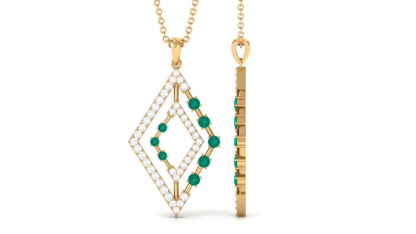 Real Emerald Designer Rhombus Pendant with Diamond