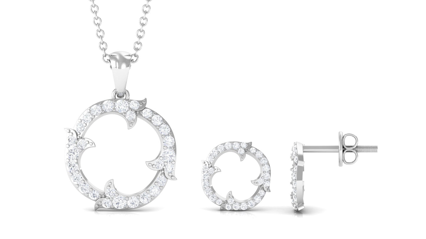 Certified Diamond Circle Necklace Earrings Set