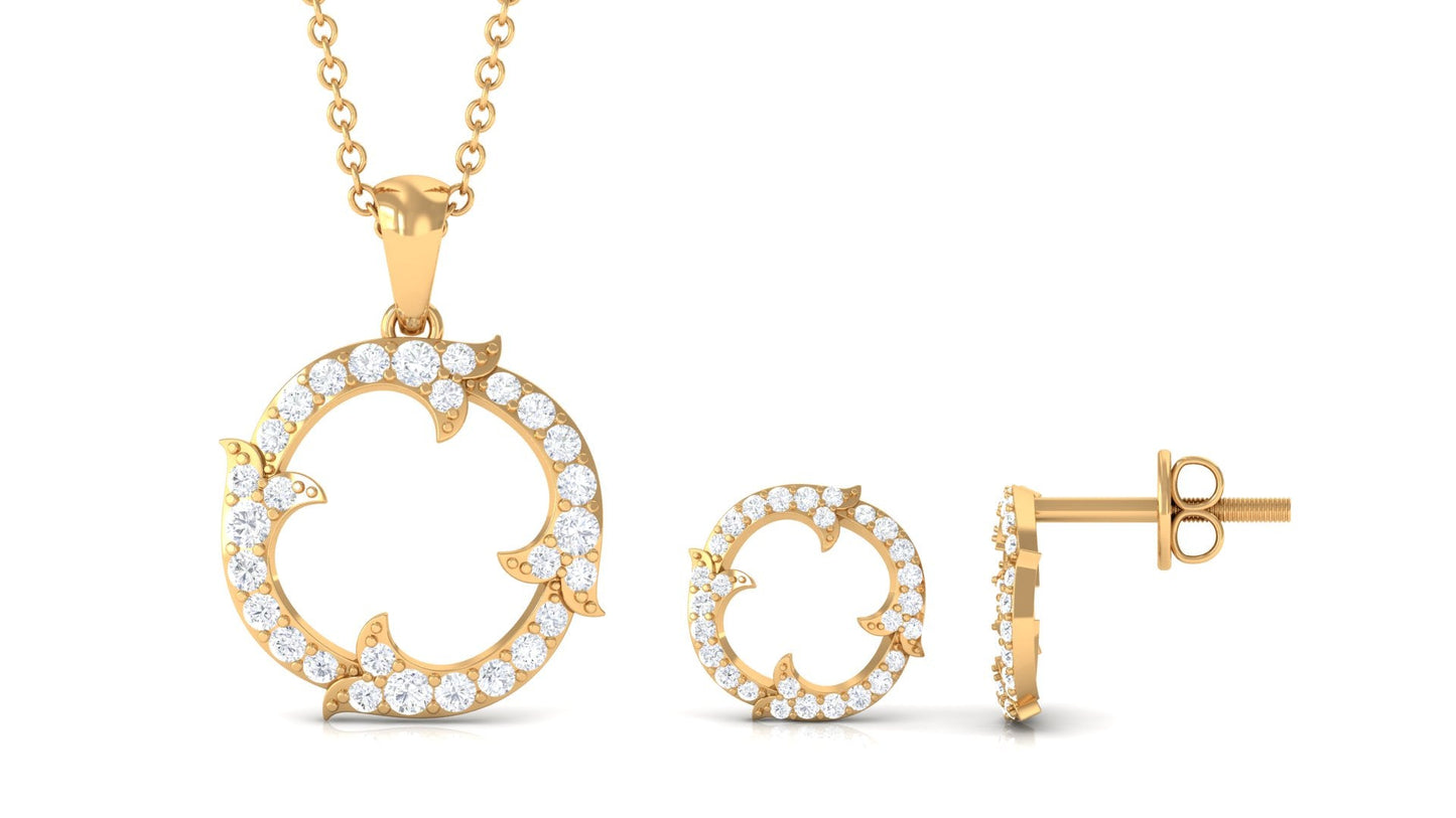 Certified Diamond Circle Necklace Earrings Set