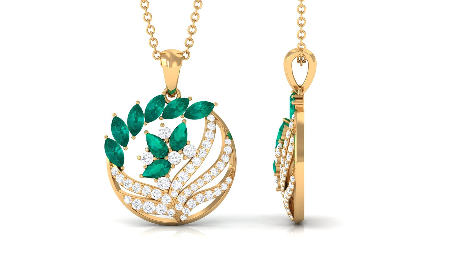 Natural Designer Emerald Cocktail Necklace with Diamond