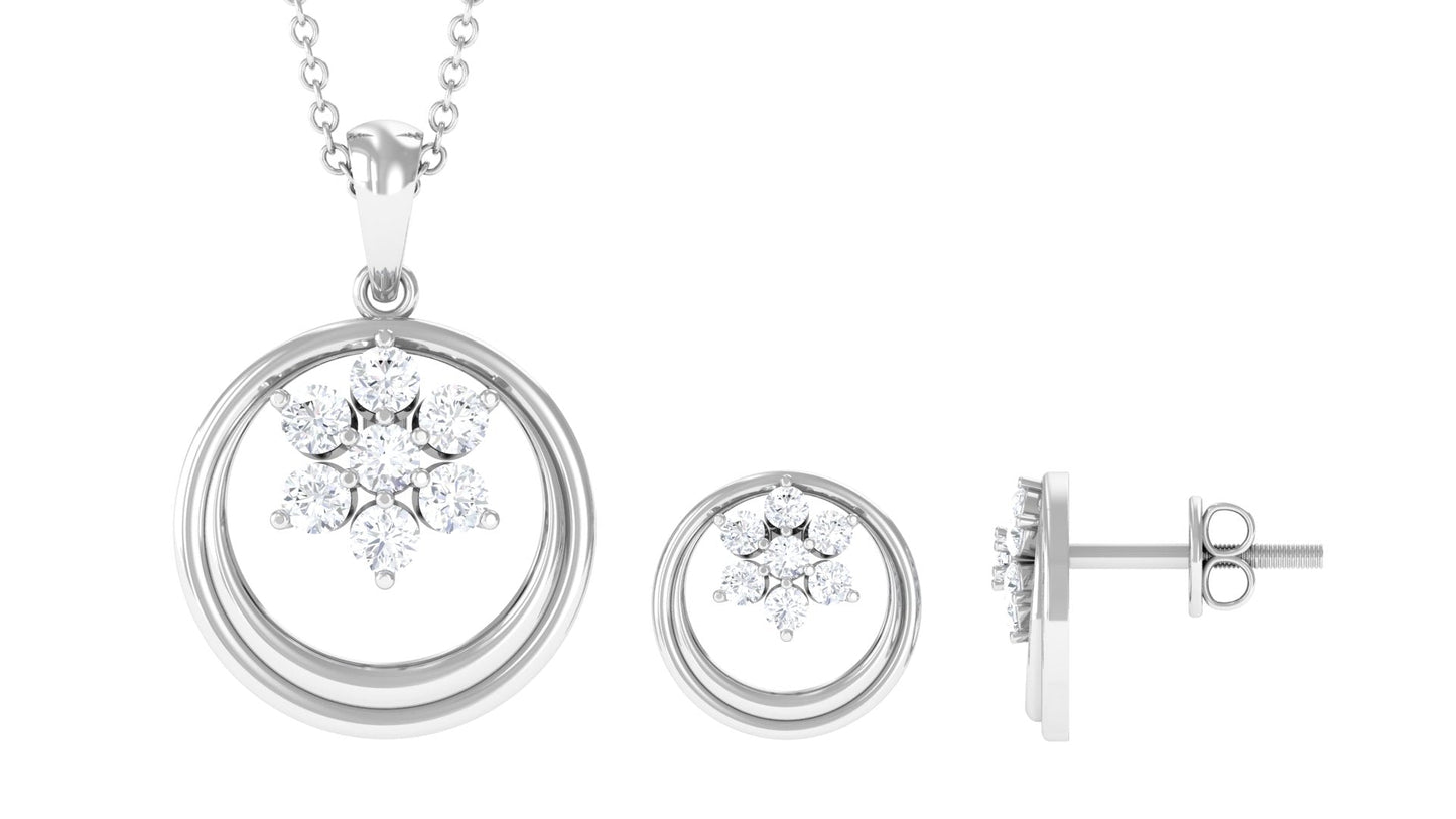 Real Diamond Floral Pendant Necklace and Stud Earring Set