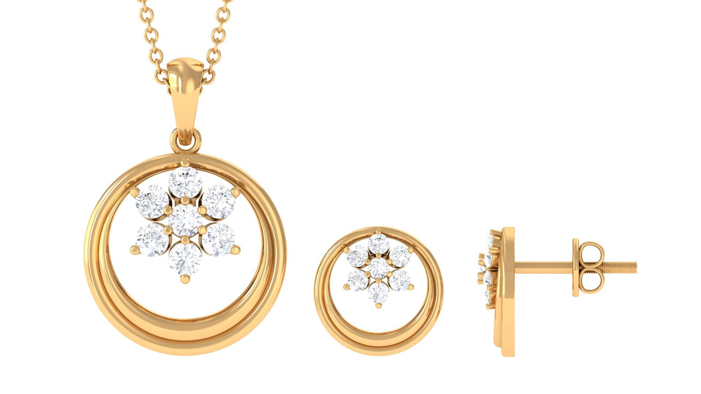 Real Diamond Floral Pendant Necklace and Stud Earring Set