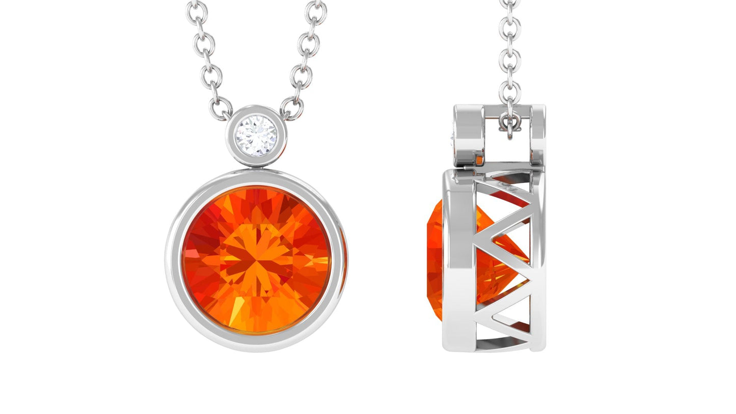 2.25 Carat Lab Grown Orange Sapphire Necklace in Bezel Setting