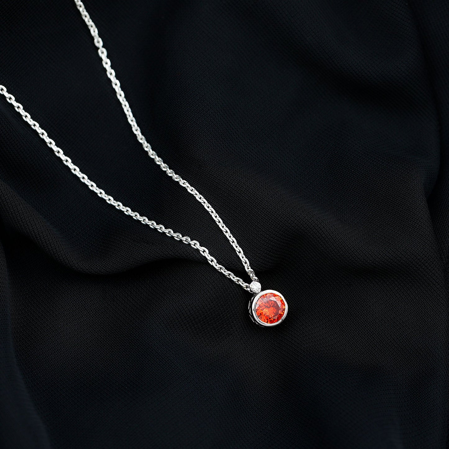 2.25 Carat Lab Grown Orange Sapphire Necklace in Bezel Setting