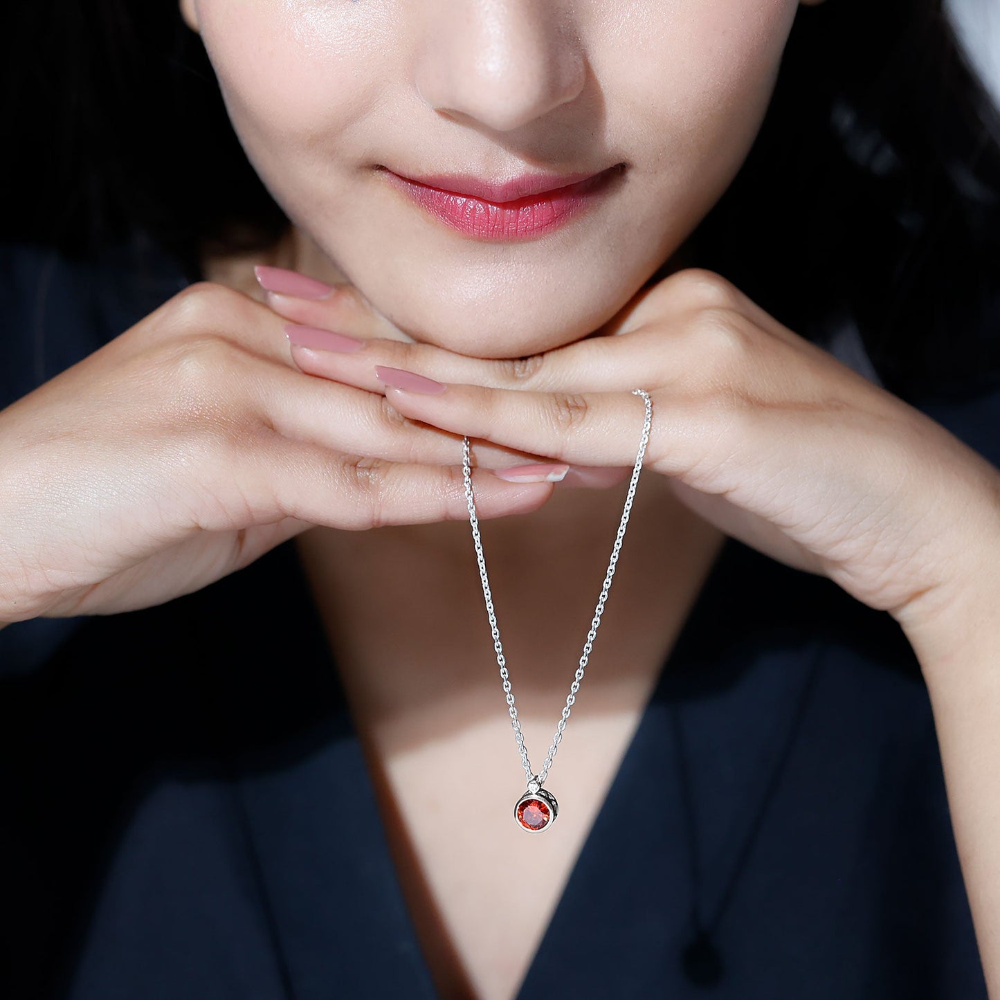 2.25 Carat Lab Grown Orange Sapphire Necklace in Bezel Setting