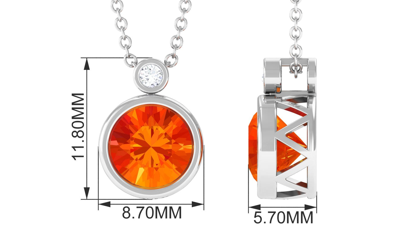 2.25 Carat Lab Grown Orange Sapphire Necklace in Bezel Setting