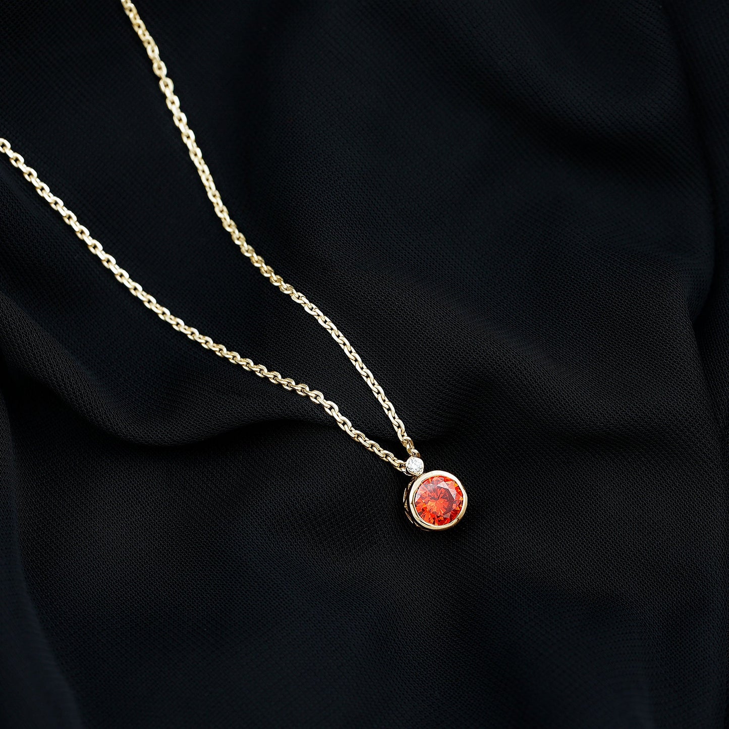 2.25 Carat Lab Grown Orange Sapphire Necklace in Bezel Setting