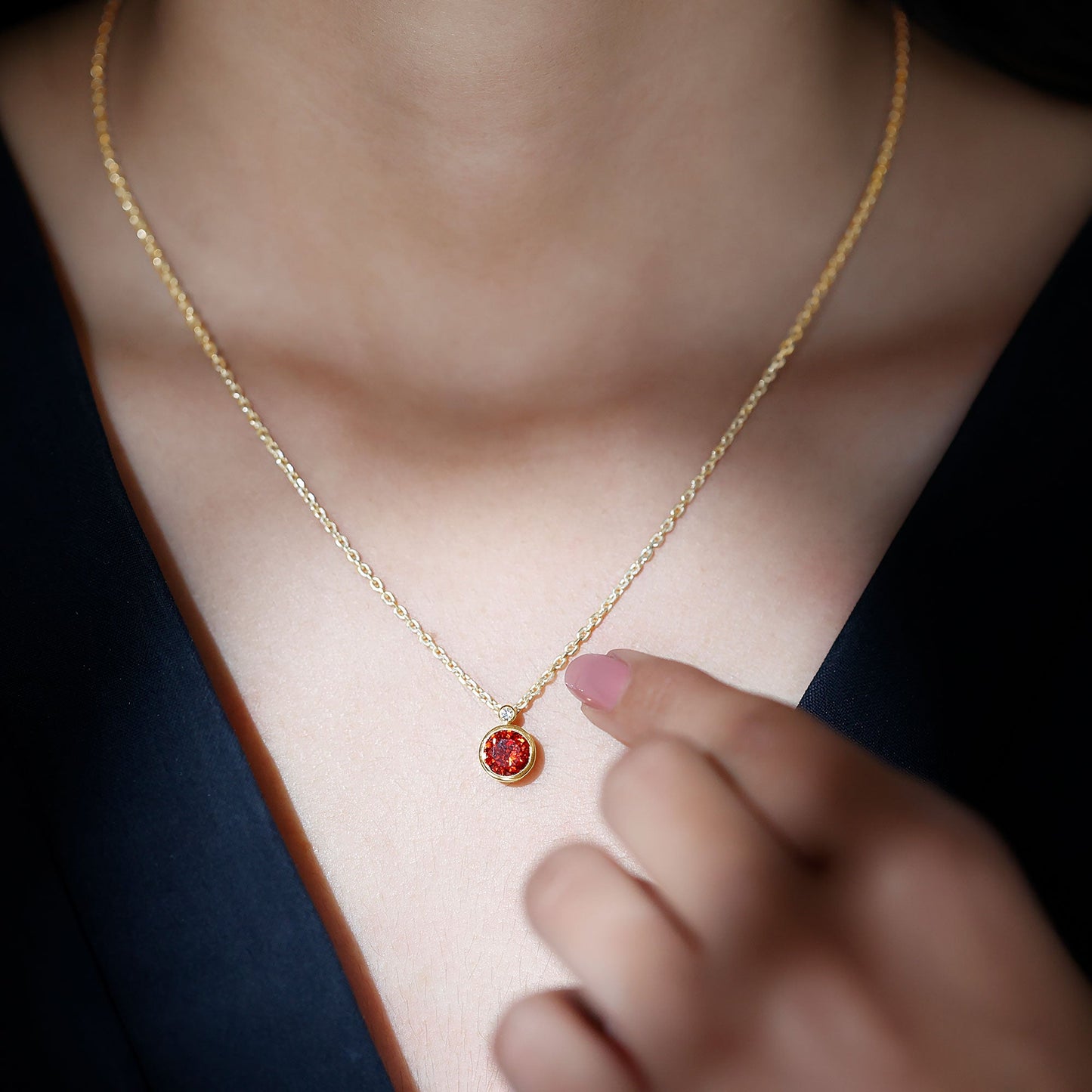 2.25 Carat Lab Grown Orange Sapphire Necklace in Bezel Setting