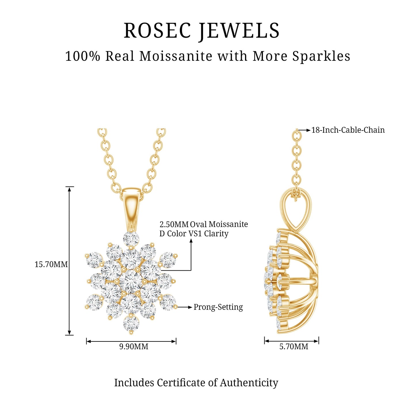Certified Round Cut Moissanite Snowflakes Necklace for Women