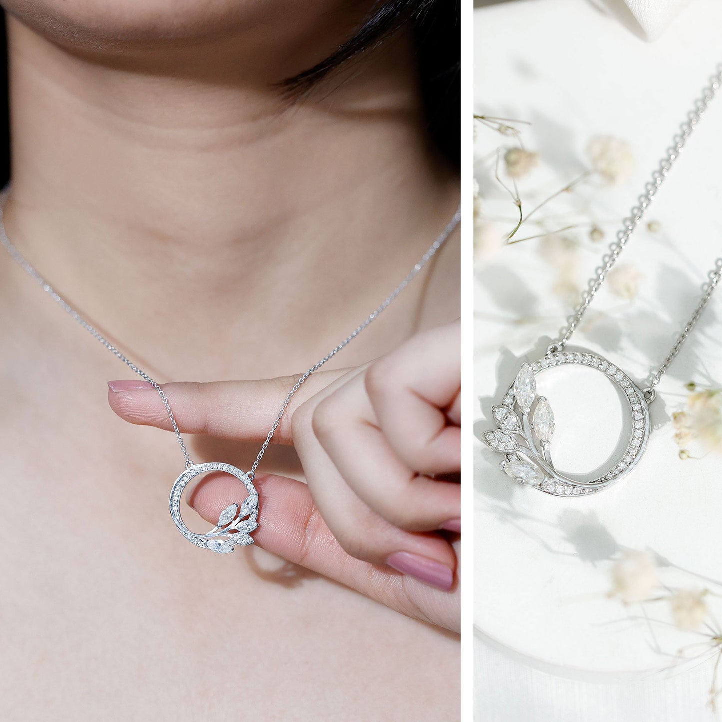 Marquise and Round Cut Moissanite Leaf Eternity Necklace