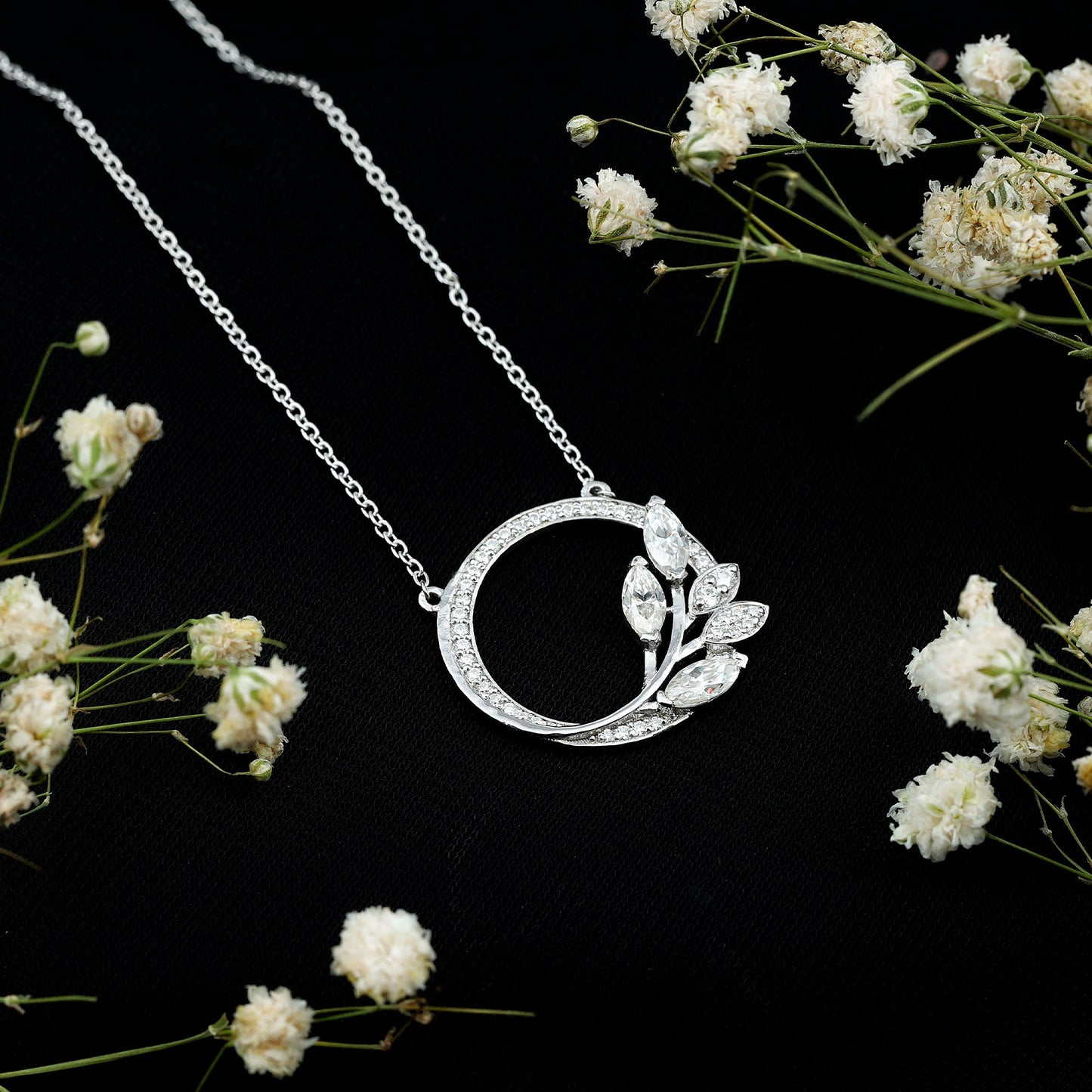 Marquise and Round Cut Moissanite Leaf Eternity Necklace
