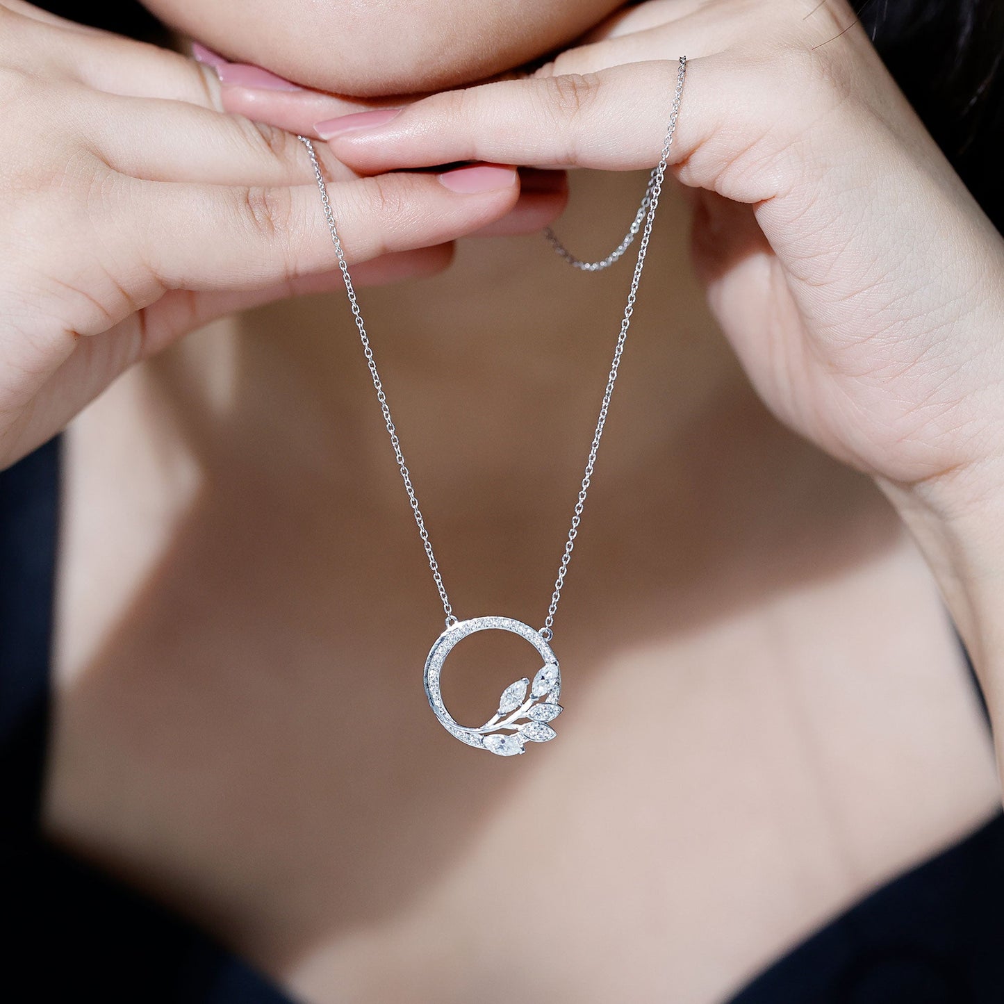 Marquise and Round Cut Moissanite Leaf Eternity Necklace