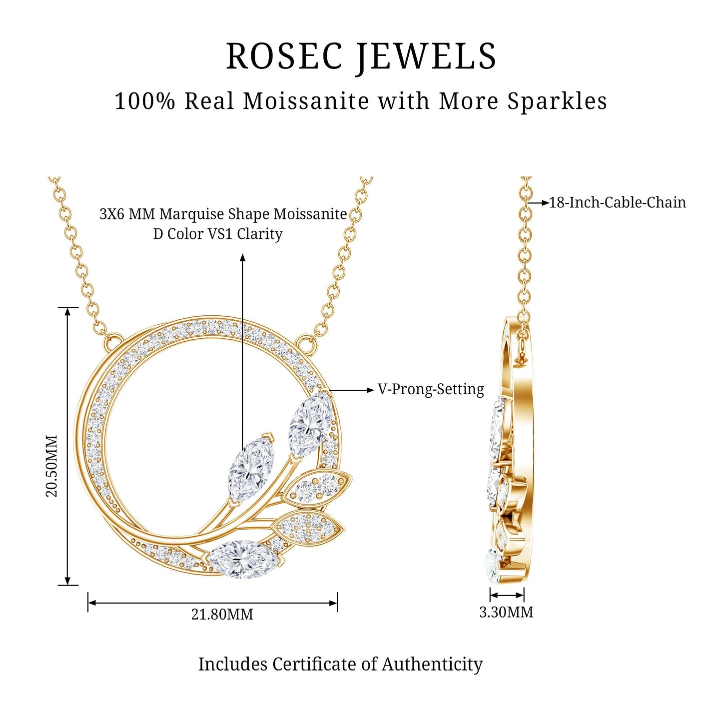 Marquise and Round Cut Moissanite Leaf Eternity Necklace