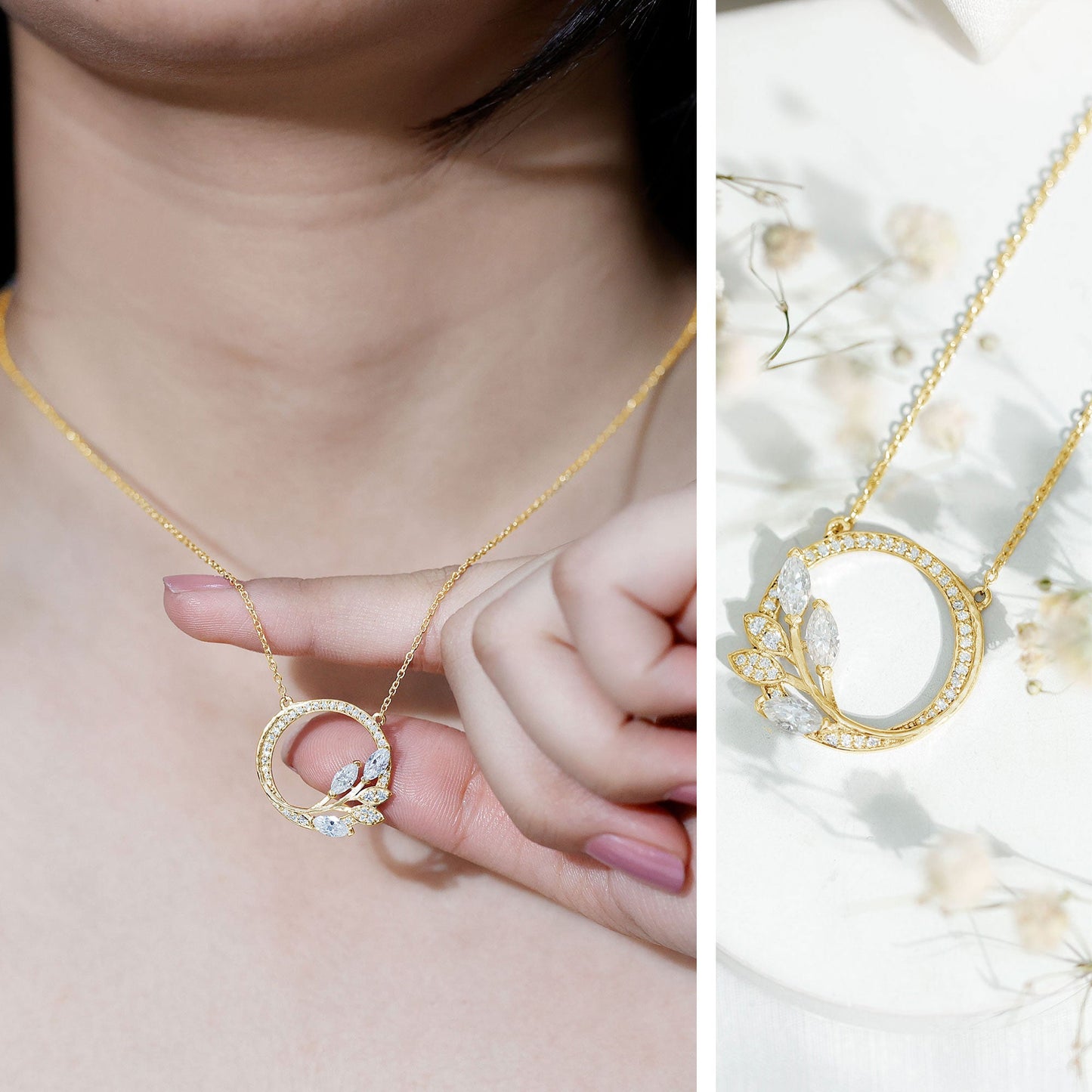 Marquise and Round Cut Moissanite Leaf Eternity Necklace