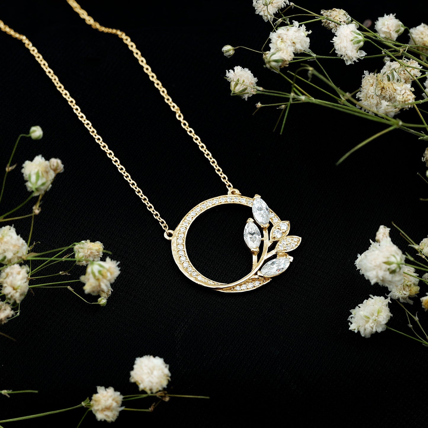 Marquise and Round Cut Moissanite Leaf Eternity Necklace