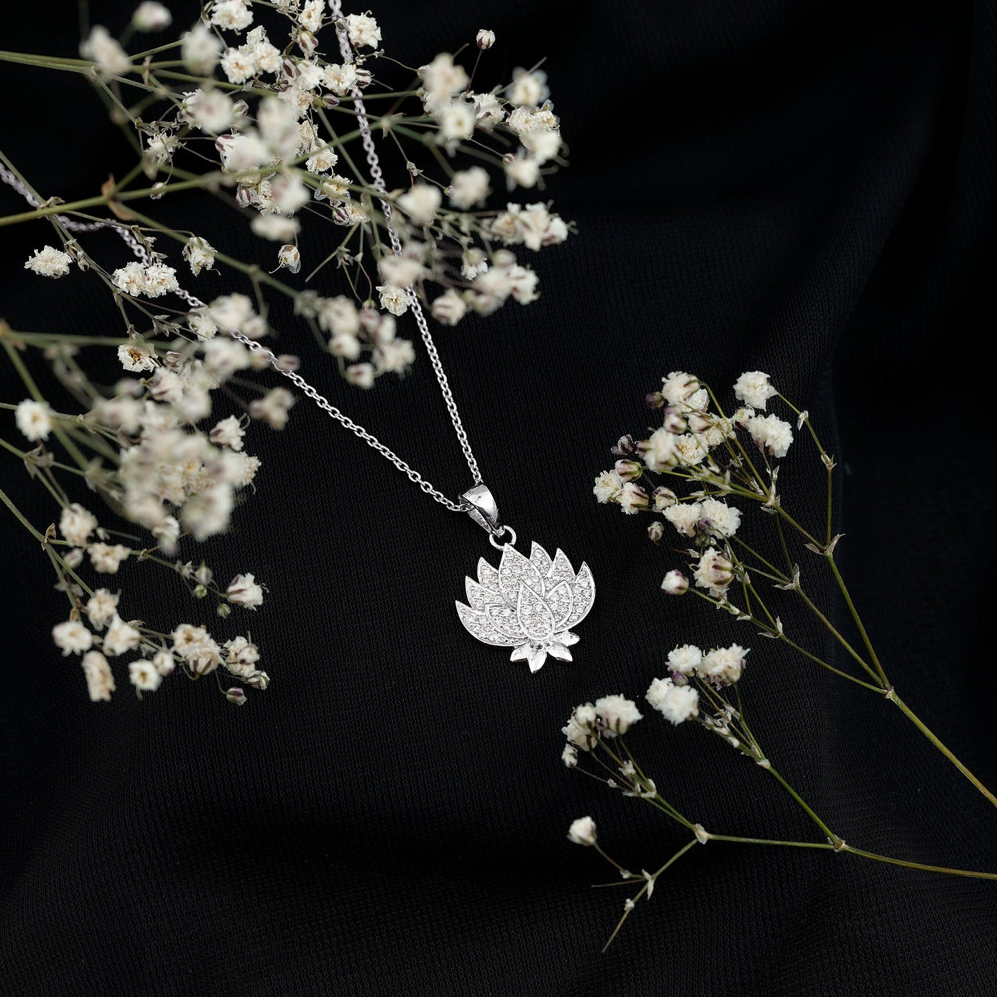 Diamond Designer Lotus Flower Necklace
