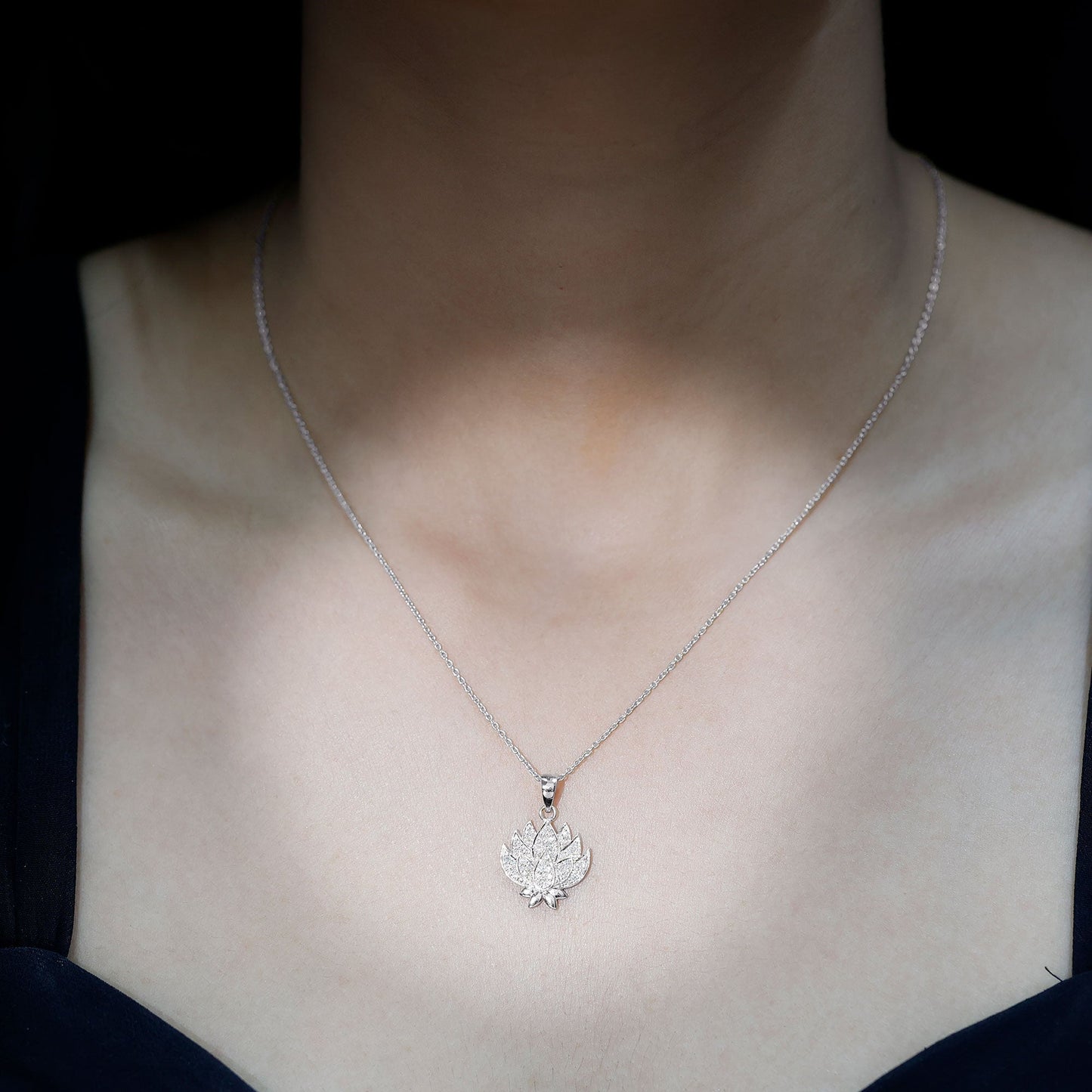 Diamond Designer Lotus Flower Necklace