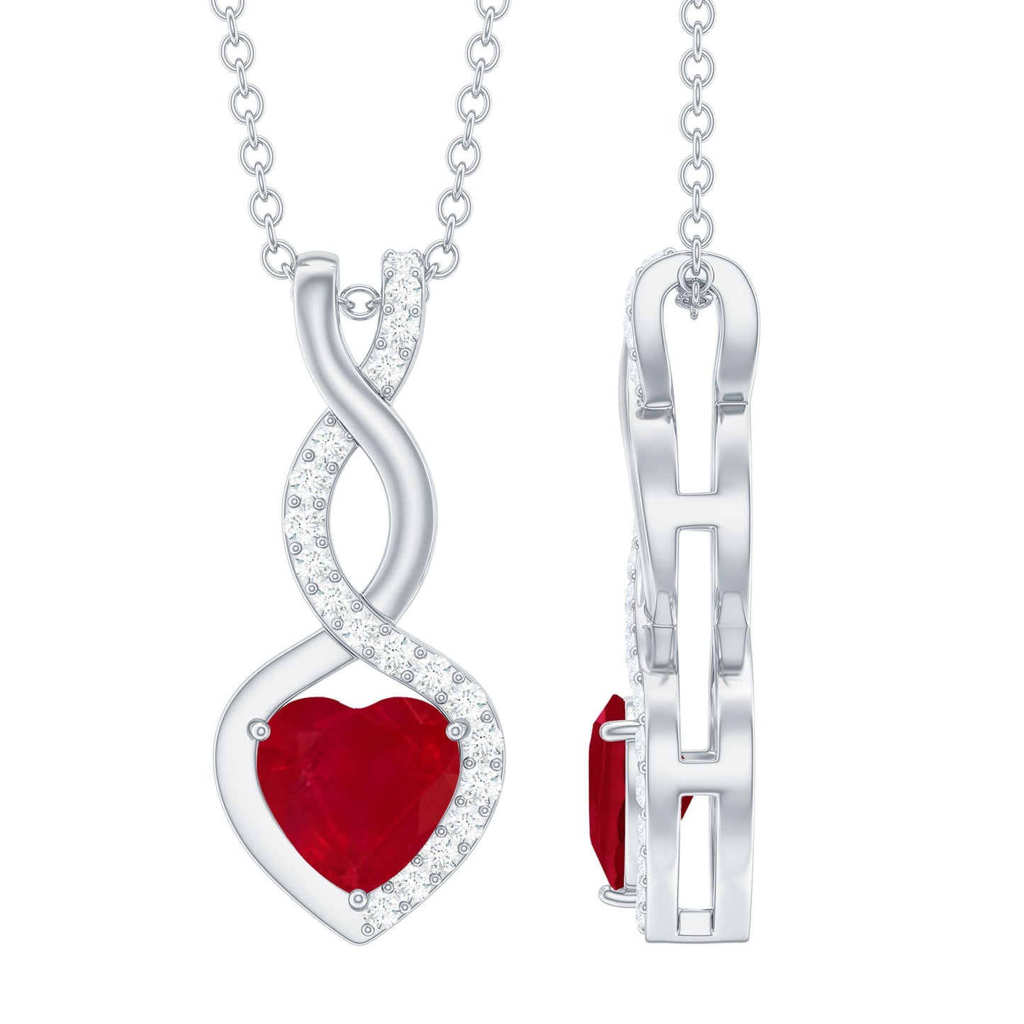 Natural Ruby Diamond Infinity Heart Necklace