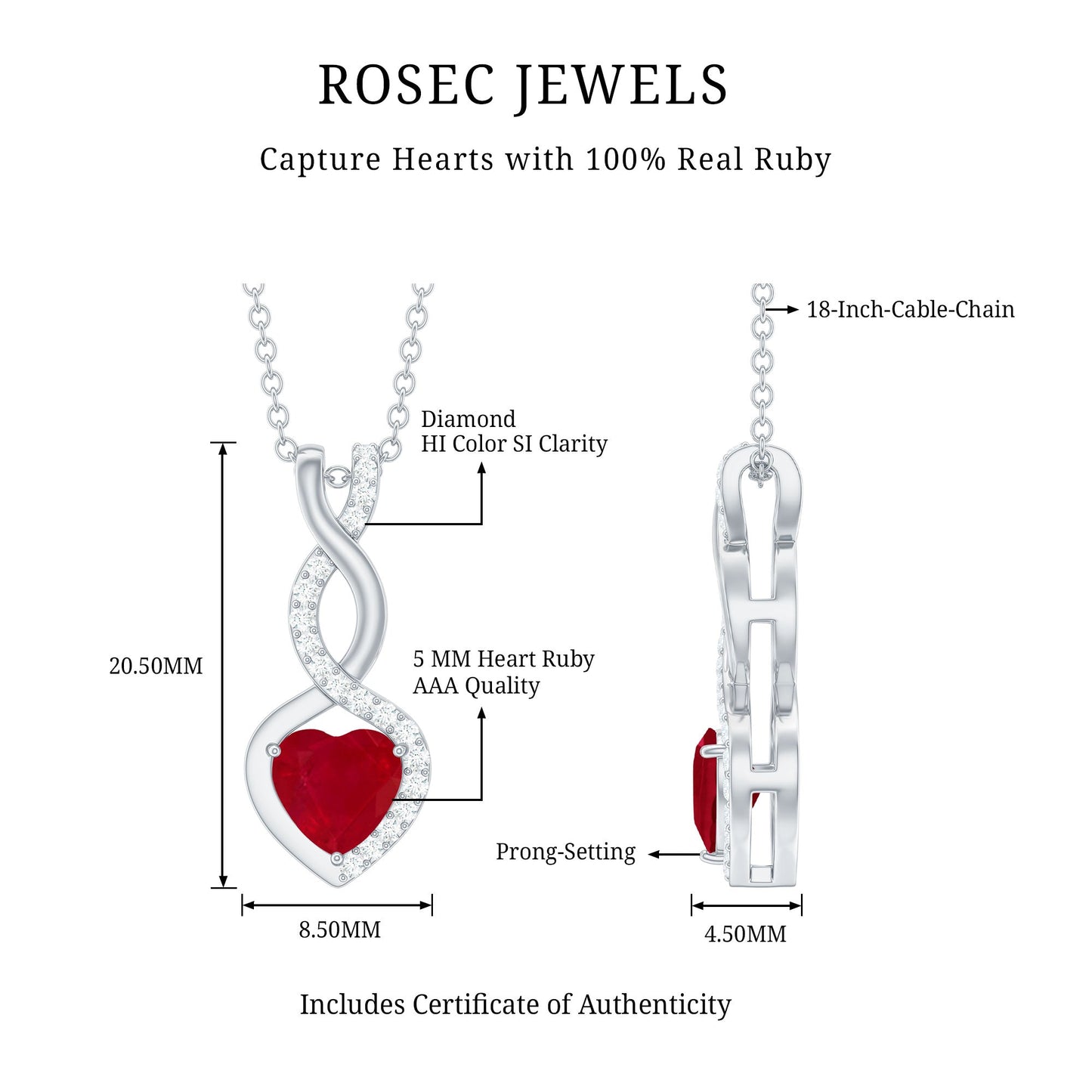 Natural Ruby Diamond Infinity Heart Necklace