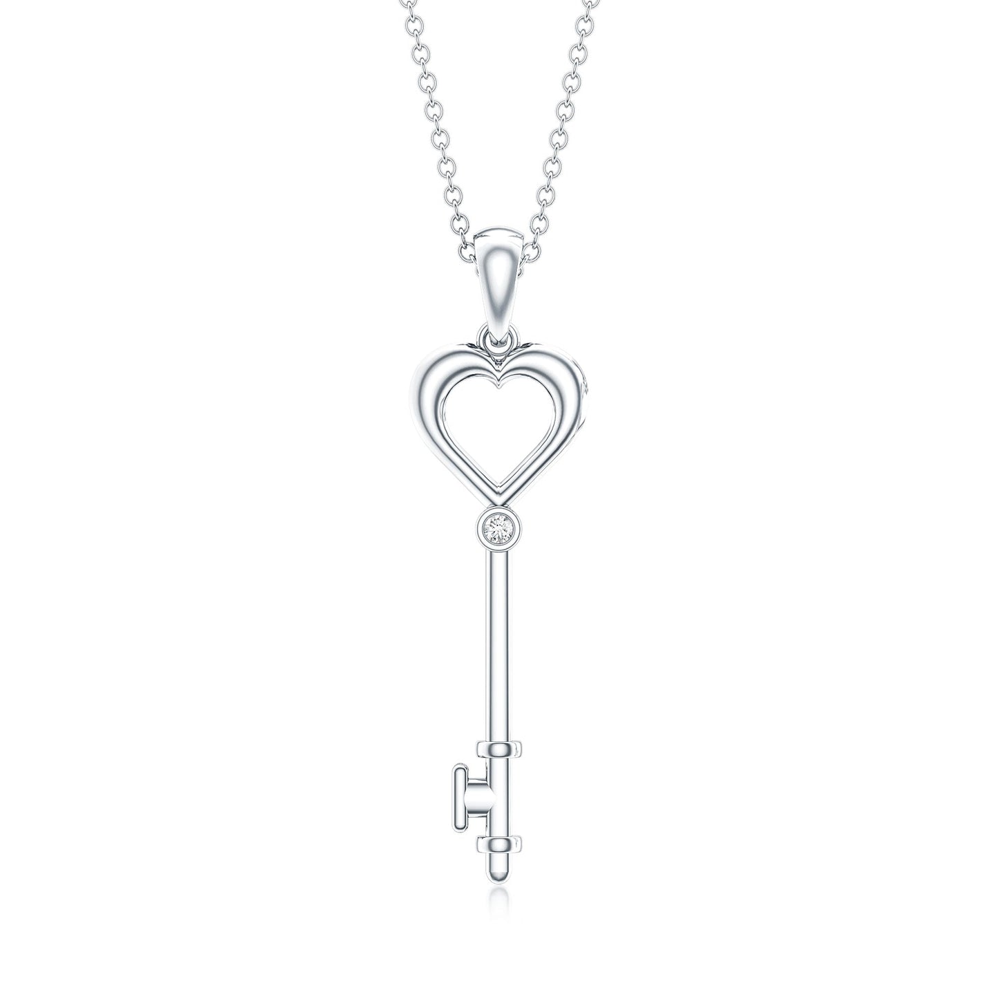 Diamond Heart Key Pendant Necklace For Women