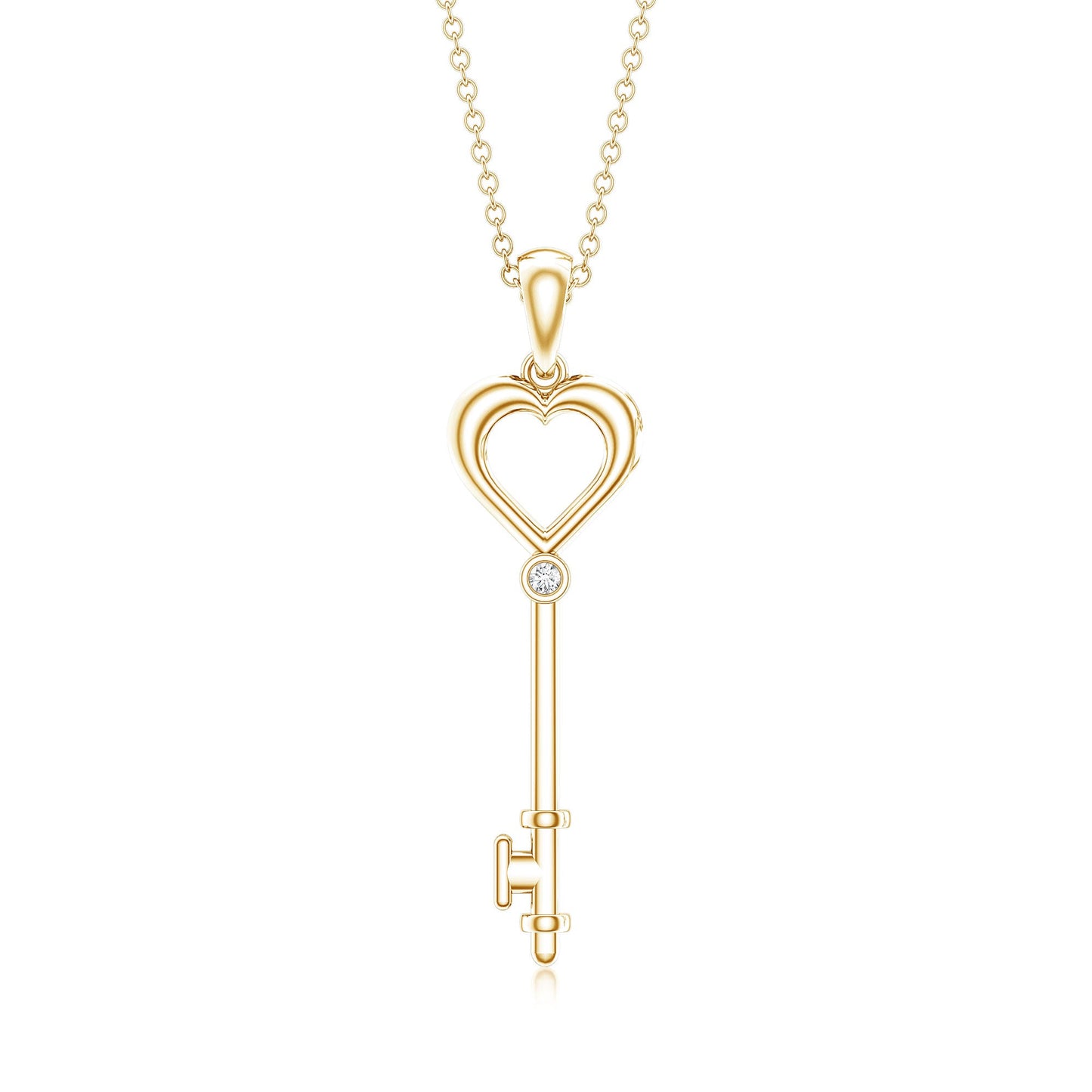 Diamond Heart Key Pendant Necklace For Women