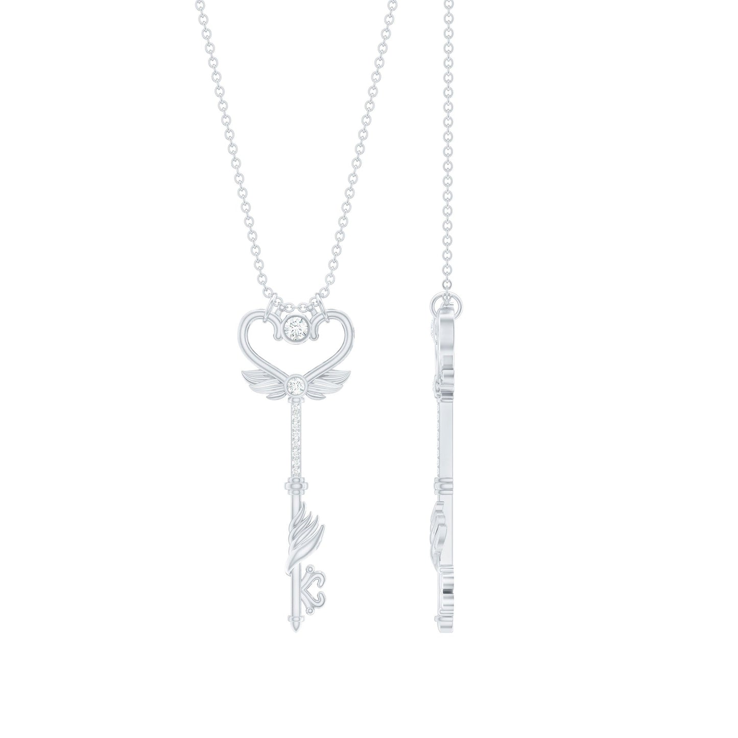 Diamond Key Necklace with Angel Wings