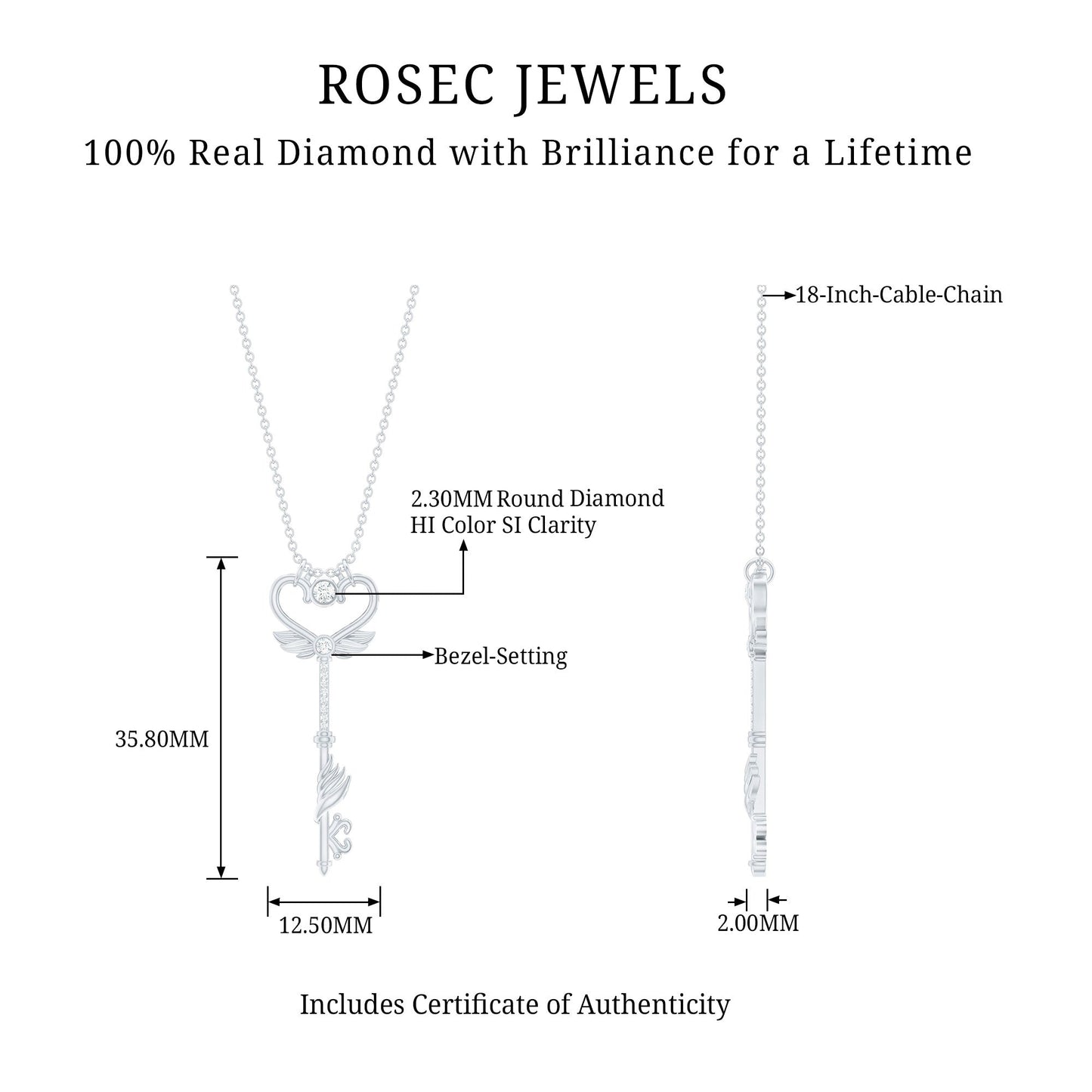 Diamond Key Necklace with Angel Wings