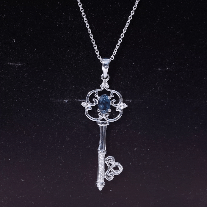 London Blue Topaz and Diamond Vintage Key Necklace