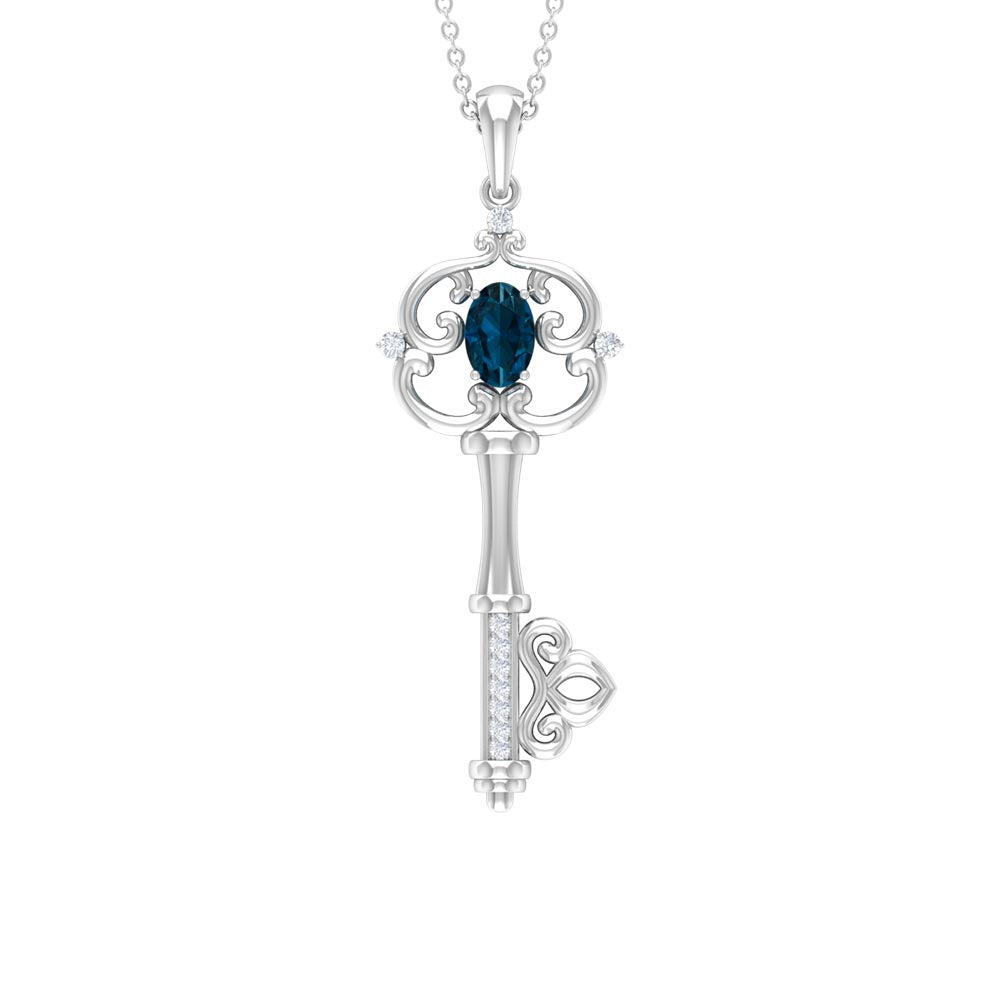 London Blue Topaz and Diamond Vintage Key Necklace