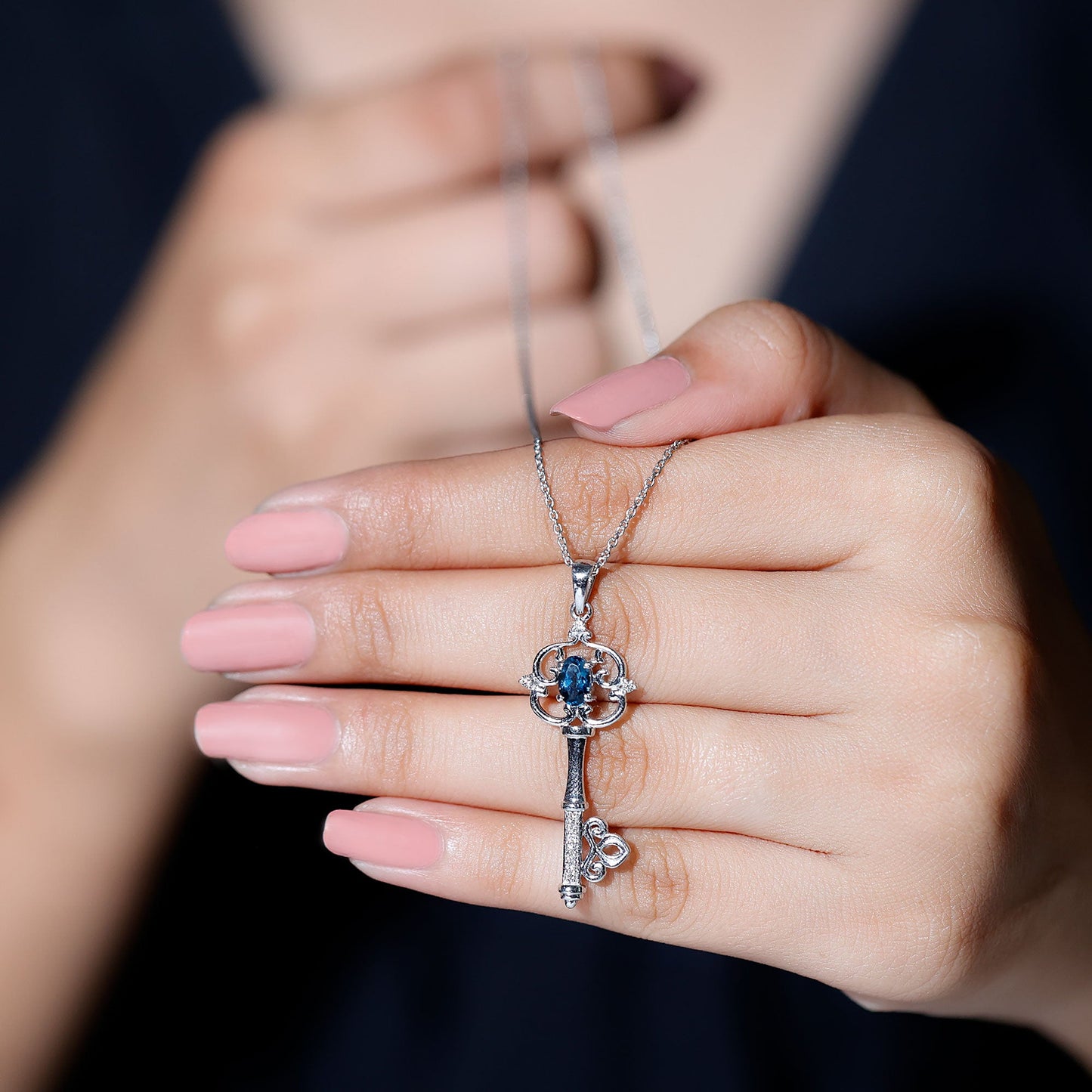 London Blue Topaz and Diamond Vintage Key Necklace